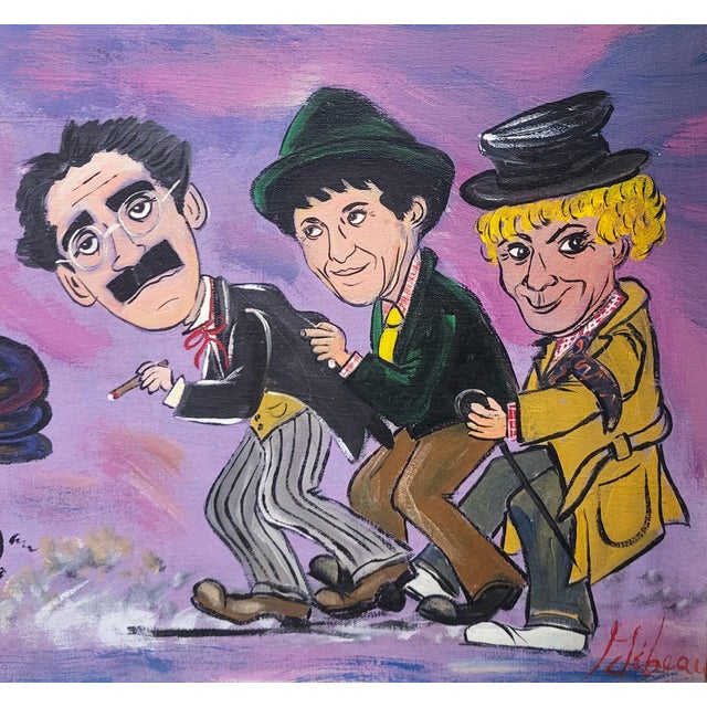 Mid 20th Century Vintage Mid-Century Modern Hollywood Comedian Legends Oil Painting on Canvas Comedians For Sale - Image 5 of 9