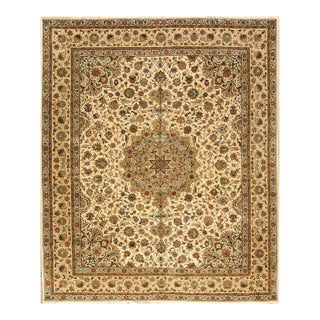 1940s Beige Traditional Medallion Antique Tabriz Knotted Wool Room Size Rug For Sale