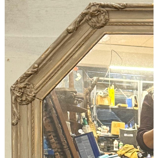Wood Mid-Century French Provincial Style Painted Gray & Gilt Carved Mirrors - Pair For Sale - Image 7 of 9