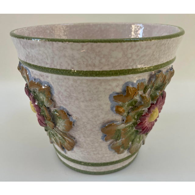 Majolica 1970s Large Vintage Palm Beach Style Majolica Italian Hand-Painted Floral Planter For Sale - Image 4 of 7