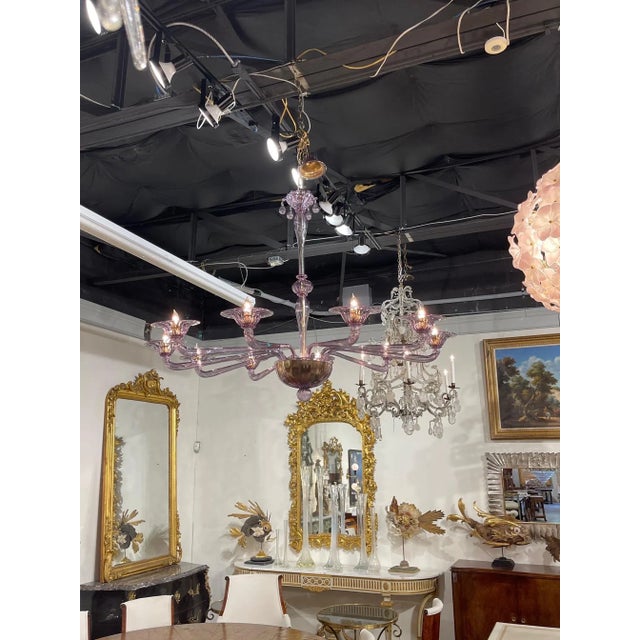 Glass Modern Italian Murano Glass 10 Arm Chandelier in Lavender For Sale - Image 7 of 8