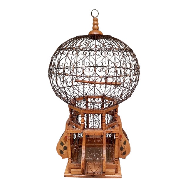 Early 20th Century Victorian Style Wood and Iron "Balloon" Birdcage For Sale