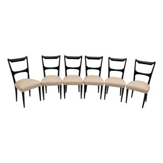 Six Mid-Century Modern Italian Walnut Dining Chairs, 1950s For Sale