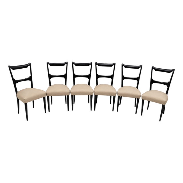 Six Mid-Century Modern Italian Walnut Dining Chairs, 1950s For Sale