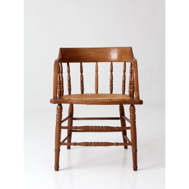 Wood Antique Cane Seat Captain's Chair For Sale - Image 7 of 15