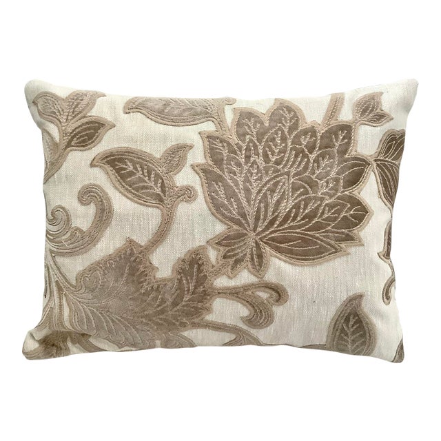 Velvet Foliage Appliquéd Silk Linen Decorative Boudoir Pillow Cover For Sale