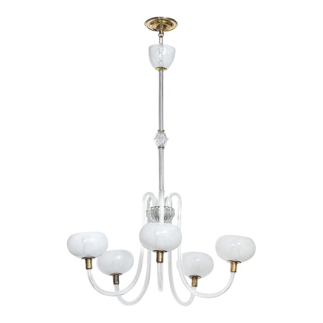 Mid-Century Hand-Blown Murano Glass 5-Arm Chandelier by Barovier & Toso For Sale