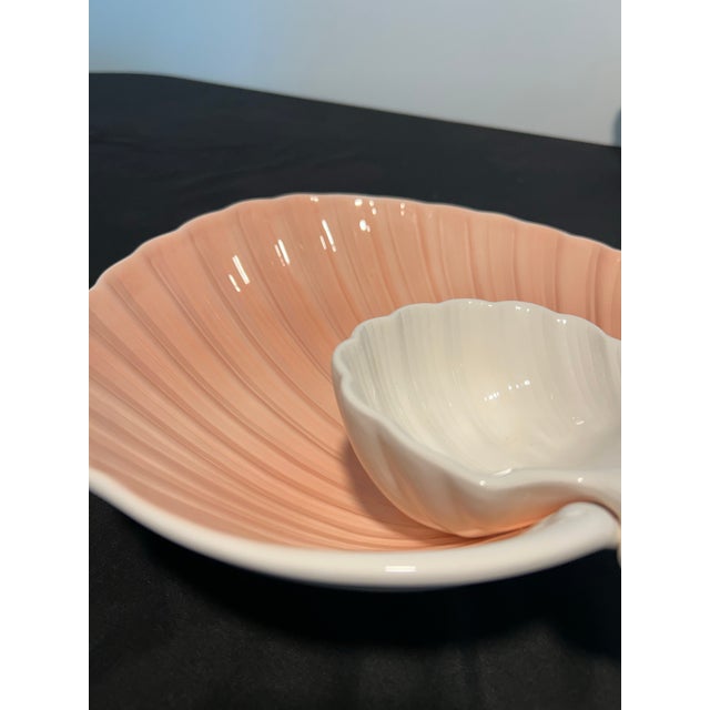 Mid 20th Century Mid Century Modern Fitz and Floyd Ceramic Seashell Chip and Dip Set With Knife For Sale In Naples, FL - Image 6 of 7