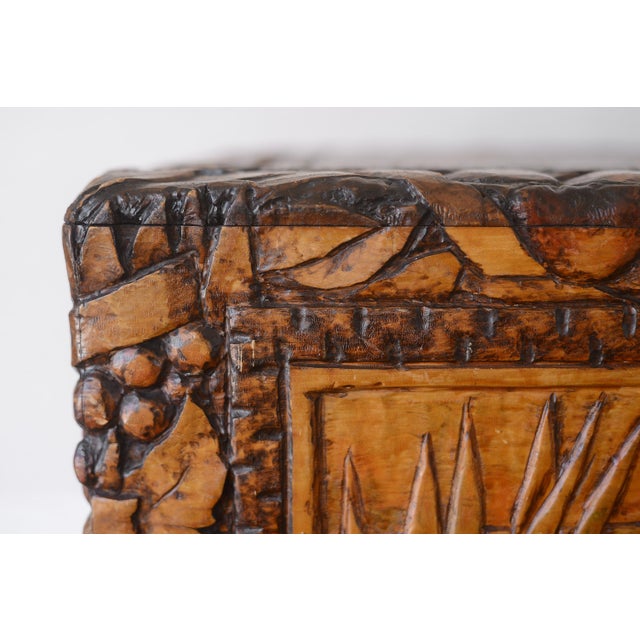 Vintage Folk Art Camphor Chest With African Safari Theme Animal Carvings For Sale - Image 11 of 15