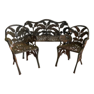Antique Fern Cast Iron Bench Plus Two Chairs