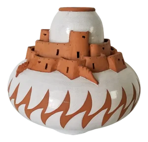1980s Ezzell Sculptural " Pueblo" Southwestern Native American Pottery Vase
