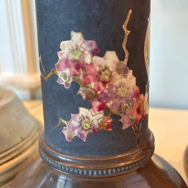 Coffee Pair of Bretby Art Nouveau Vases With a Floral/Bird Design For Sale - Image 8 of 11