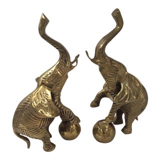 Vintage Brass Elephant Bookends- A Pair For Sale