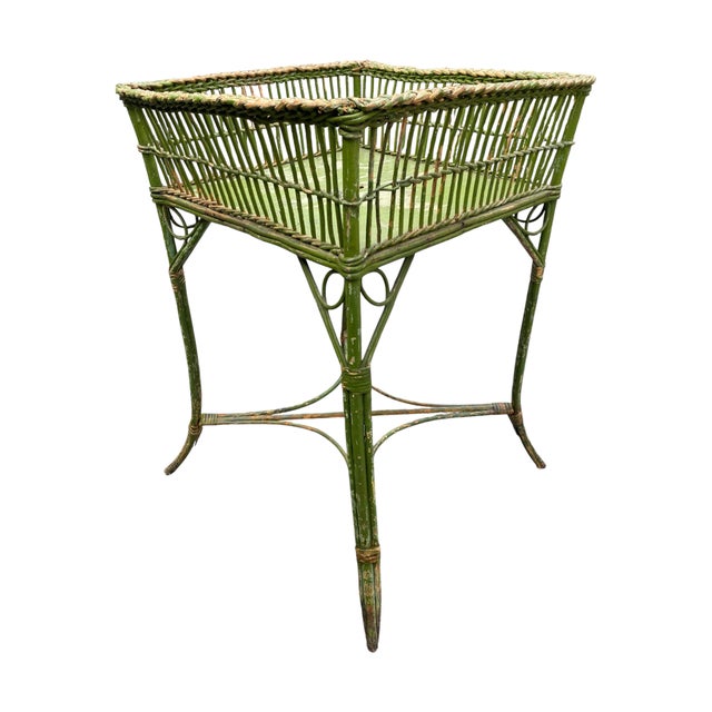 Square Wicker Plant Stand With Woven Gallery For Sale In New York - Image 6 of 7