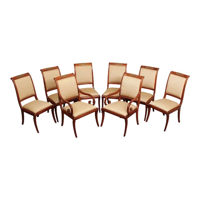 Late 20th Century French Empire Style Mahogany Ormolu Mounted Dining Chairs Attributed to Henredon - Set of 8 For Sale