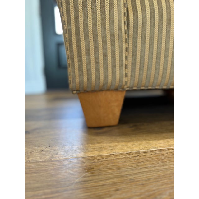 Vintage Stickley Fine Upholstery Club Arm Chair in Neutral Striped Fabric For Sale - Image 9 of 14