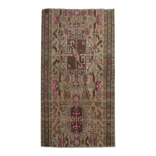 1970s Vintage Handmade Wool Cotton Beige Area Rug For Sale