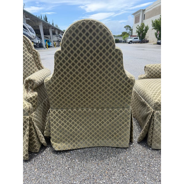 4 Dining Chairs Upholstered Cut Velvet Club Chairs Nancy Corzine Fabric. Nail Heads For Sale - Image 11 of 12