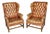 Pair Antique Georgian Leather Chesterfield Style Tufted Wingback Chairs For Sale
