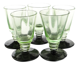 Art Deco Vodka Shot Glasses attributed to Hortensja Glassworks, Poland, 1950s, Set of 5