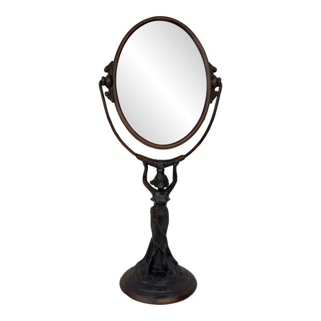 Art Nouveau Figural Lady Vanity Mirror For Sale