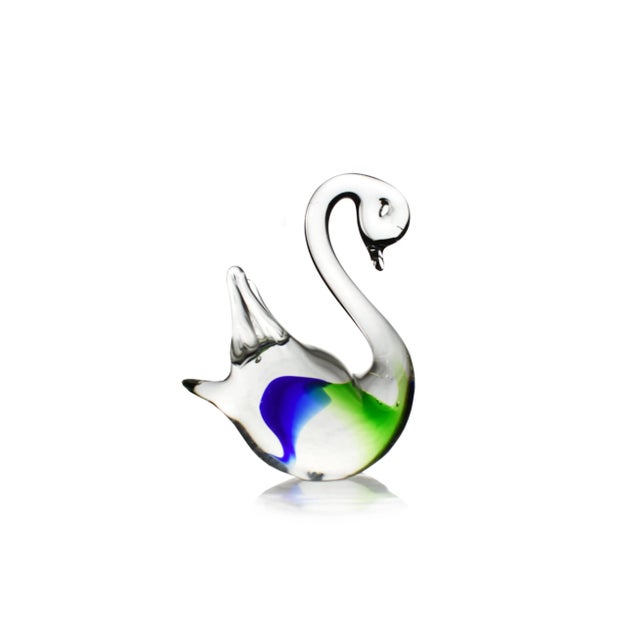 Mid-Century Modern Late 20th Century Hand Blown Swan Bird Art Glass Figurine - 2 Pieces For Sale - Image 3 of 7