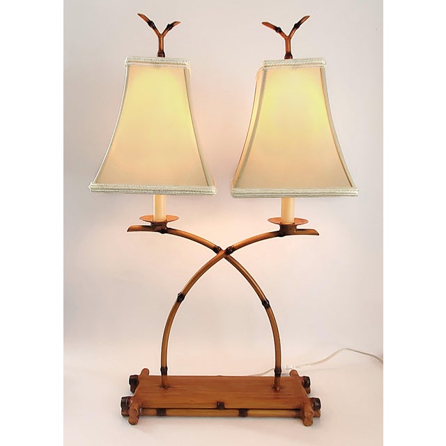 1970s Lamp French Bouillotte Style in Metal Faux Bamboo For Sale - Image 5 of 13