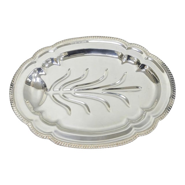 Vintage English Regency Silver Plated Meat Cutlery Serving Platter Tray by Lb For Sale