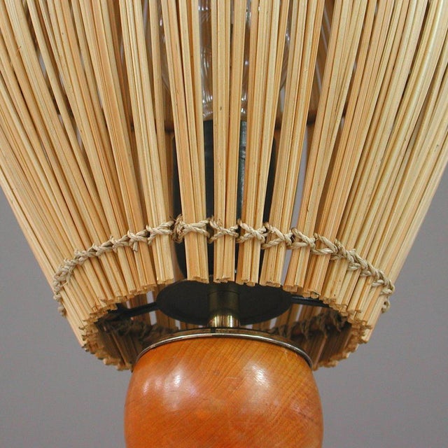 Wood Mid-Century Swedish Table Lamp in Teak and Rattan, 1950s For Sale - Image 7 of 18