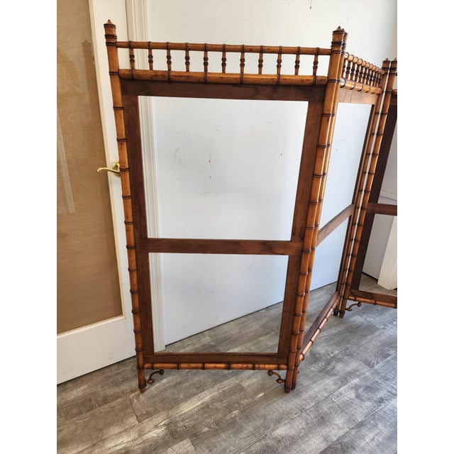 Chinoiserie Antique 19th Century French Aesthetic Movement Faux Bamboo Room Divider/ Screen Frame For Sale - Image 3 of 18