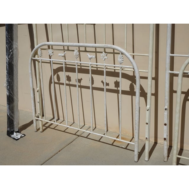 Pair Tall Vintage French Country Cast Iron White Twin Bed Frames Headboards For Sale - Image 12 of 12