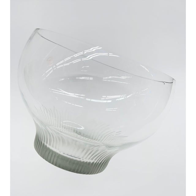 Modern 1980s Danish Design Handcrafted Glass Bowl With Decorative Hand Etched Base – Made in Romania For Sale - Image 3 of 8
