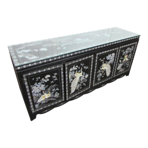 Vintage 72 In. Glass Top Asian Sideboard Cabinet