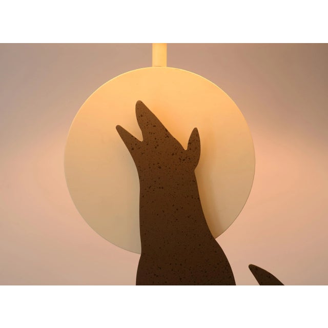 Brown 1980s Postmodern Memphis Style Metal Howling Wolf Table Lamp For Sale - Image 8 of 12