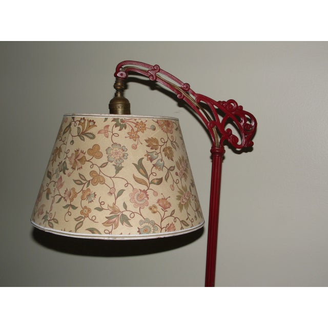 Antique Art Nouveau Cast Iron Bridge Floor Lamp Red Arched Light With Shade For Sale - Image 10 of 12