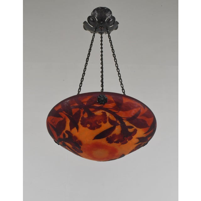 Burnt Orange 1920s Daum Majorelle French Art Deco Cameo Glass Pendant Light For Sale - Image 8 of 14