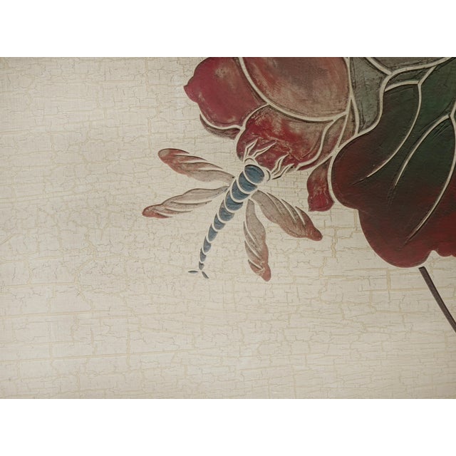 Vintage Oriental Asian Three Panel Picture Screen Crackle & Etched Finish For Sale - Image 11 of 16