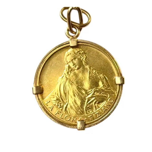 Metal 18k Gold "La Flora" Tiziano Medallion Pendant For Sale - Image 7 of 7