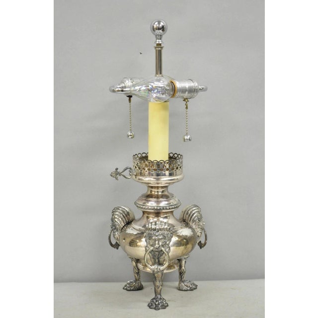 Antique English Regency Silver Plated Converted Oil Lamp Lion Mounted Table Lamp For Sale - Image 13 of 13