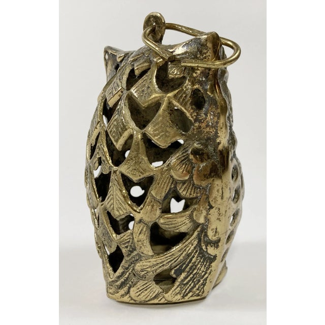 Figurative Mid 20th Century Brass Filigree Owl Hanging Lantern For Sale - Image 3 of 5