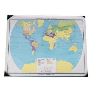 Antique Colonial Powers 1783 Historic World Wall Map a J Nystrom Pull Down 50" For Sale