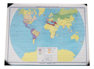 Antique Colonial Powers 1783 Historic World Wall Map a J Nystrom Pull Down 50"