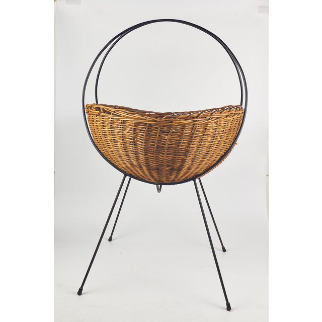 Rattan and Iron Magazine Rack, 1950s For Sale - Image 4 of 17
