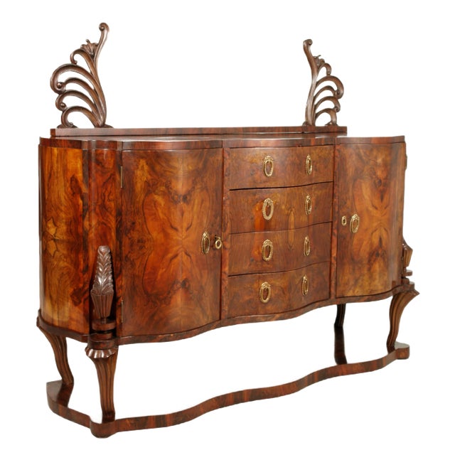 Art Deco Burl Walnut Credenza and Display Cabinet by Testolini & Salviati, 1920s, Set of 2 For Sale