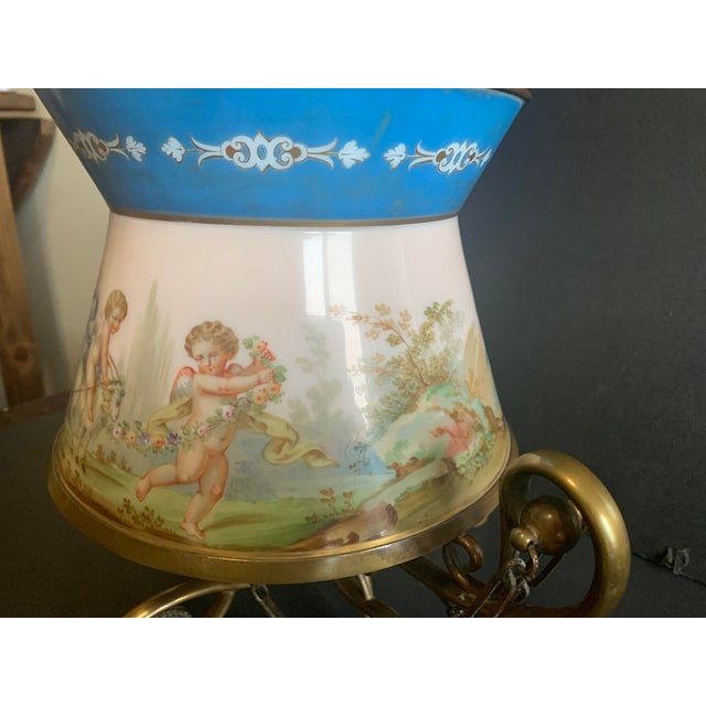 Metal Large Antique French or Austrian Figural Art Glass Cache Pot Jardiniere in Bronze Cradle Stand & Bronze Rim For Sale - Image 7 of 14