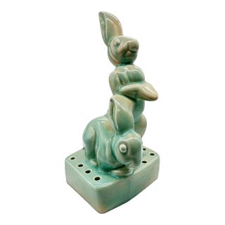 1950s Sculptural Bunny Rabbit Tulipere Flower Frog by West Coast Pottery For Sale