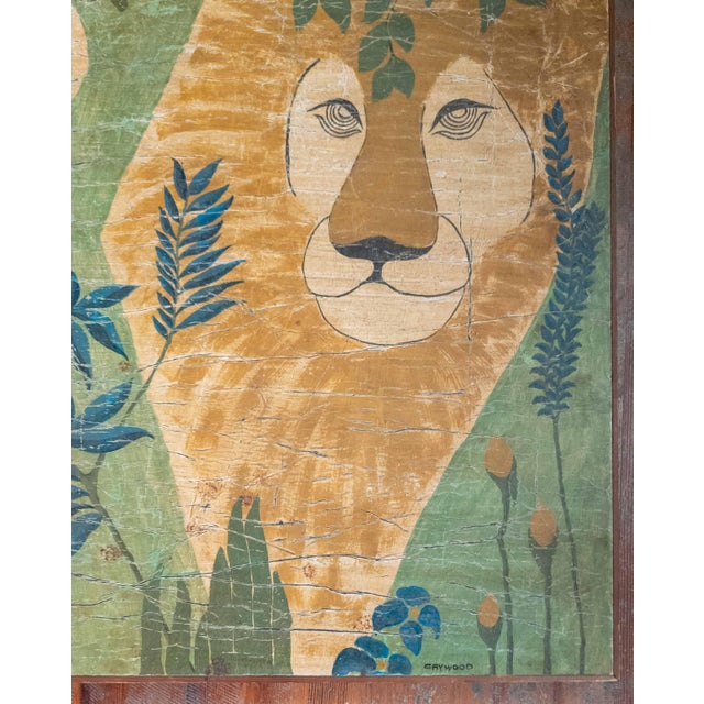 1980s Mid-Century Modern Painting of a Lion on Masonite, Signed Caywood For Sale - Image 5 of 12