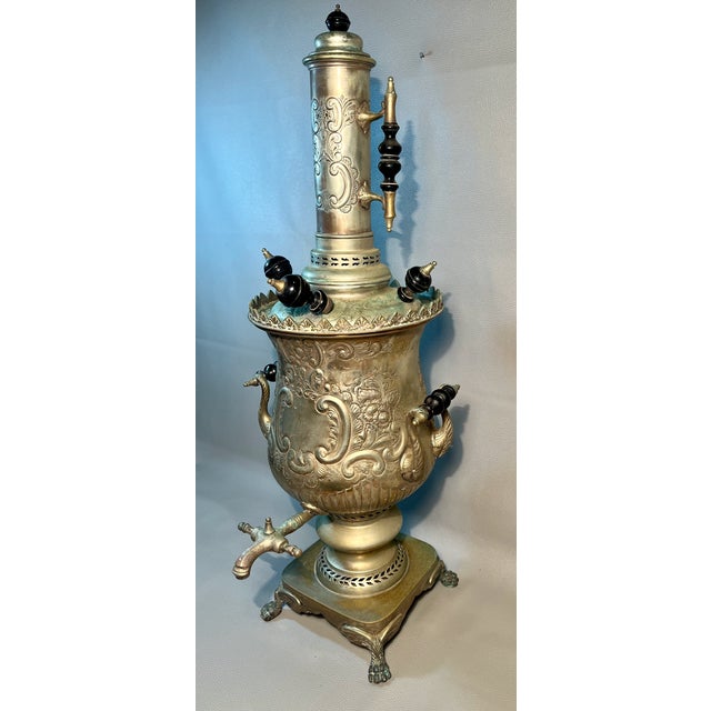 31" Tall Russian Samovar Silver Plated Decorative Embossings For Sale - Image 9 of 9