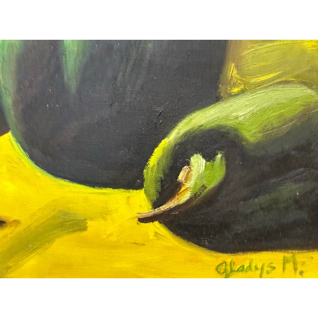Vintage Still Life With Peppers Oil on Board Signed For Sale - Image 4 of 12