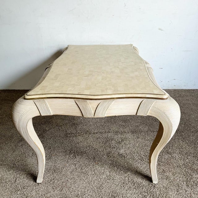 Postmodern Postmodern Tessellated Stone, Brass, and Pencil Reed Dining Table For Sale - Image 3 of 12